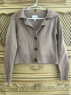 Pink Rose Taupe Button-Up Collared Cardigan Sweater